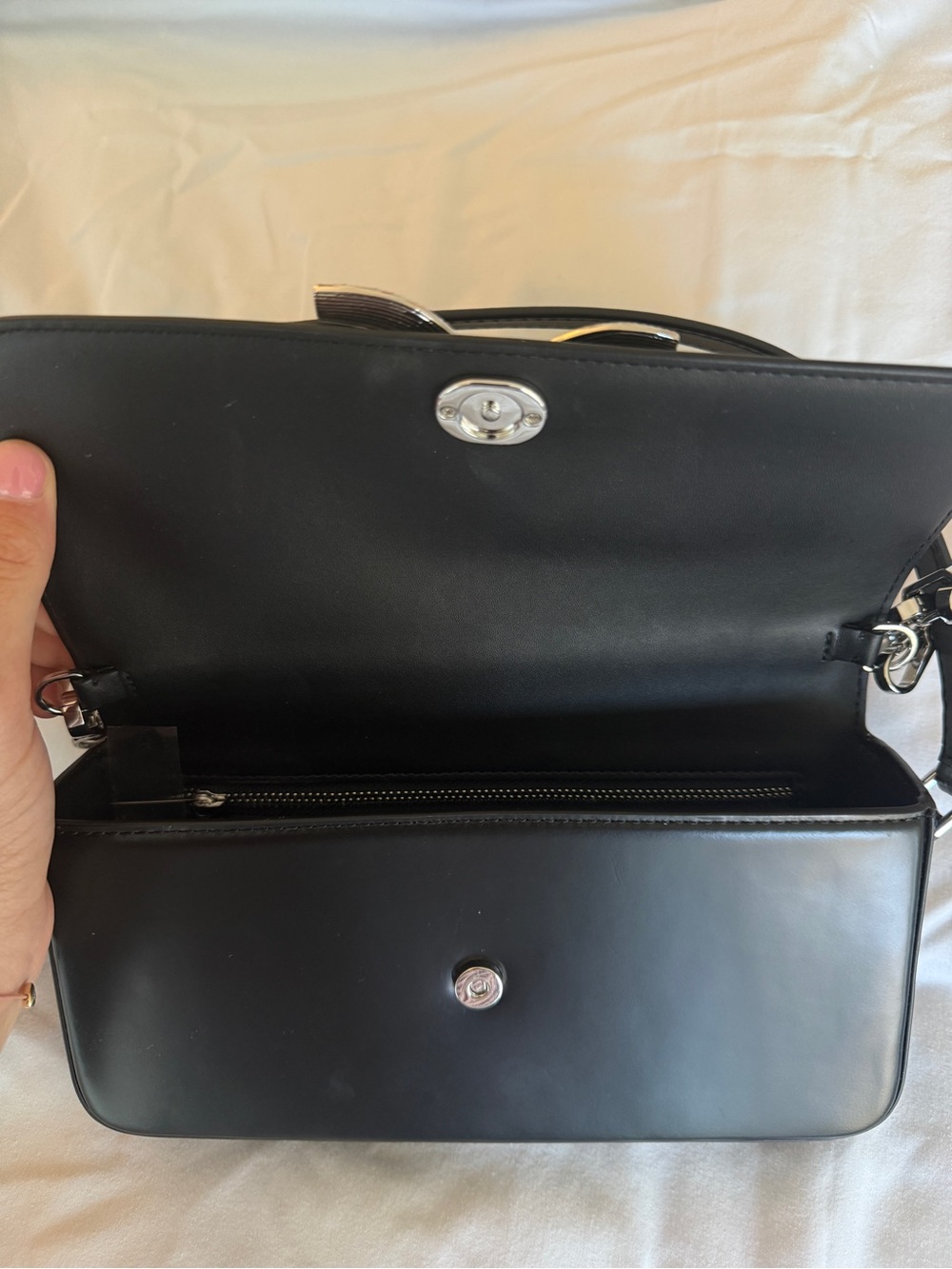 Self Portrait Black Crystal Bow Bag with Silver Chain - Picture 2 of 4